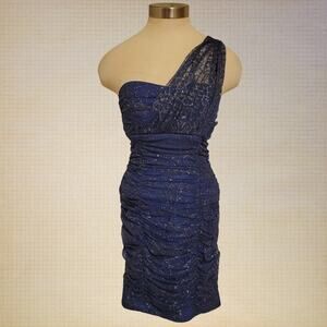 BCX Asymmetric One Shoulder Spakle Ruched Mini Party Cocktail Dress Womens Sz 8